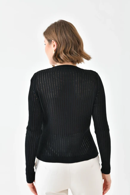 Kadın Bisiklet Yaka Örgü Detay Triko Kazak