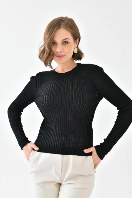 Kadın Bisiklet Yaka Örgü Detay Triko Kazak