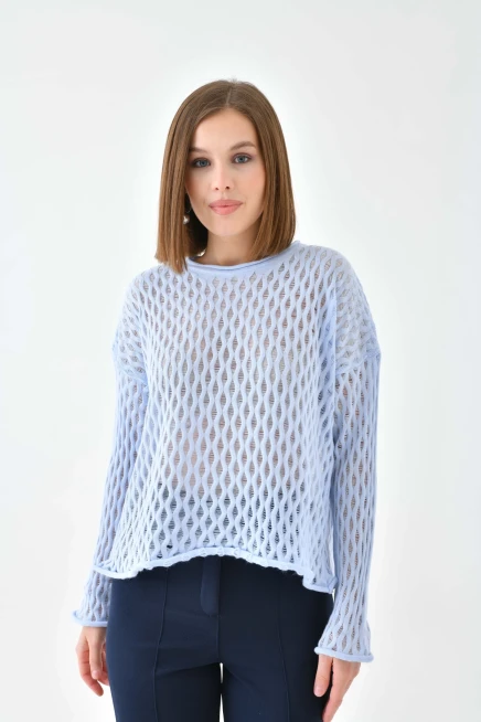 Kadın Bisiklet Yaka Örgü Detay Triko Kazak