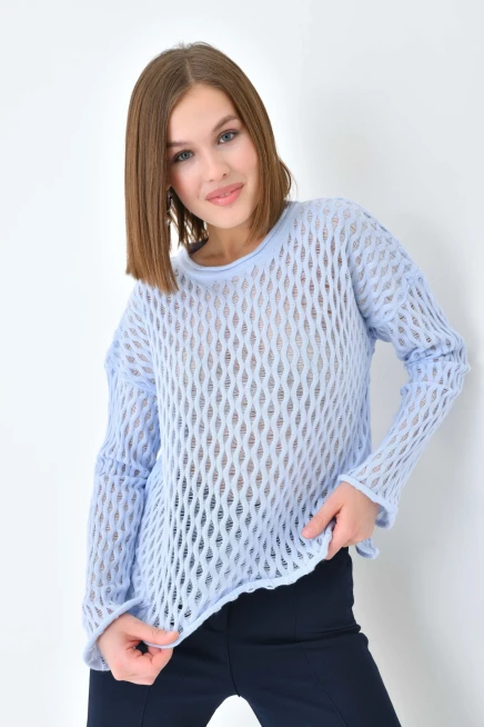 Kadın Bisiklet Yaka Örgü Detay Triko Kazak