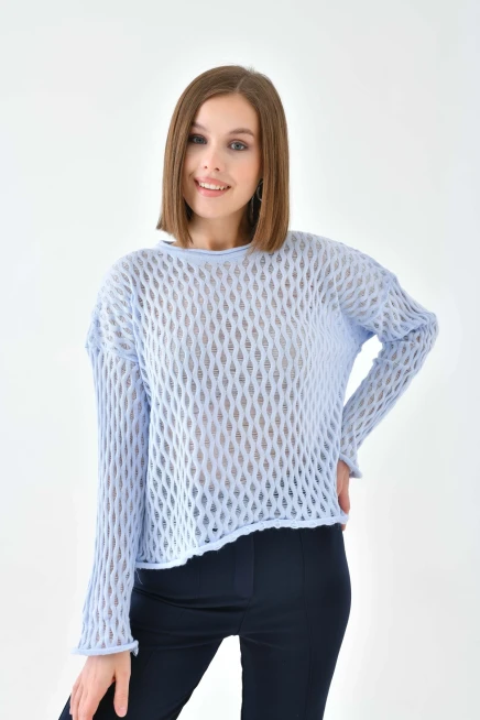 Kadın Bisiklet Yaka Örgü Detay Triko Kazak