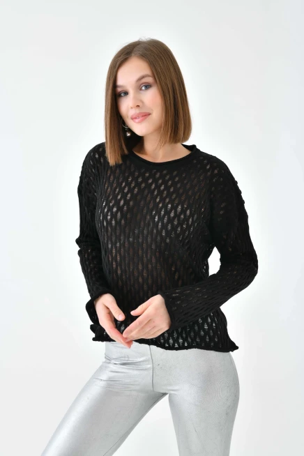 Kadın Bisiklet Yaka Örgü Detay Triko Kazak