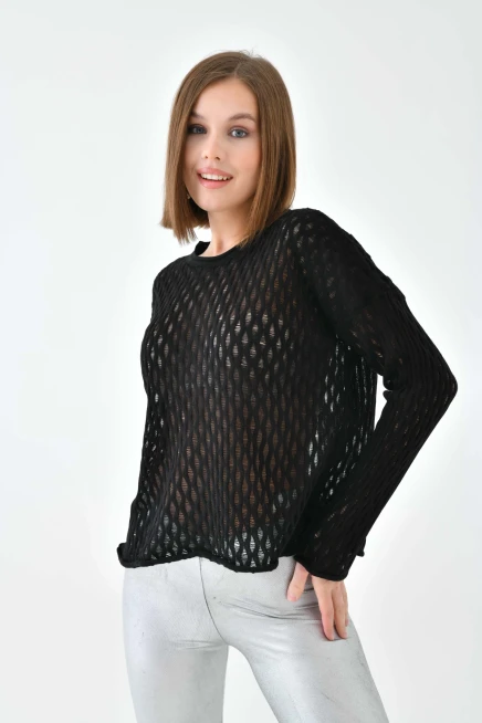 Kadın Bisiklet Yaka Örgü Detay Triko Kazak