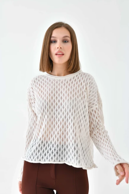 Kadın Bisiklet Yaka Örgü Detay Triko Kazak