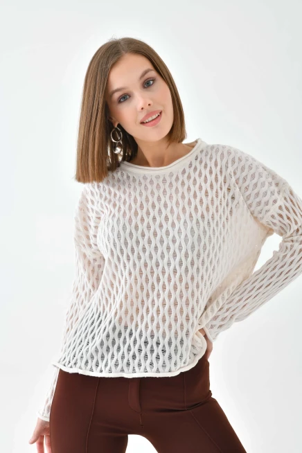 Kadın Bisiklet Yaka Örgü Detay Triko Kazak