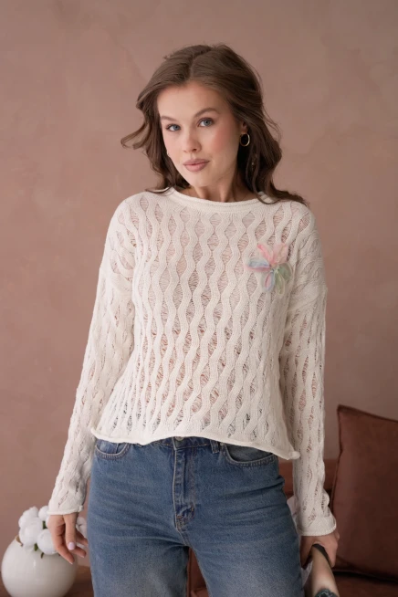 Kadın Bisiklet Yaka Örgü Detay Triko Kazak