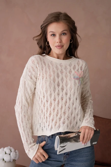 Kadın Bisiklet Yaka Örgü Detay Triko Kazak