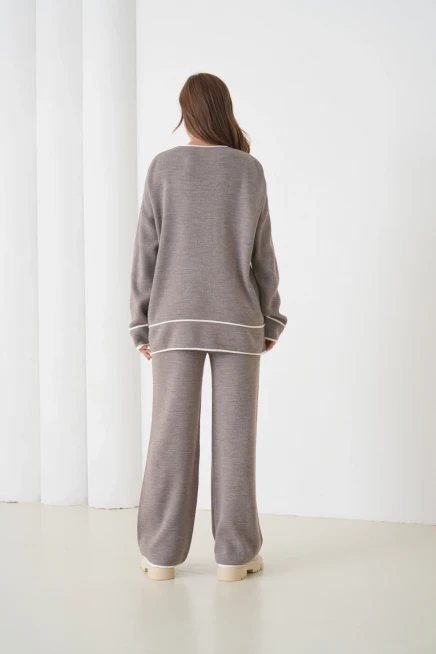 Kadın Bisiklet Yaka Oversize Kazak Pantolon Triko Alt-Üst Takım