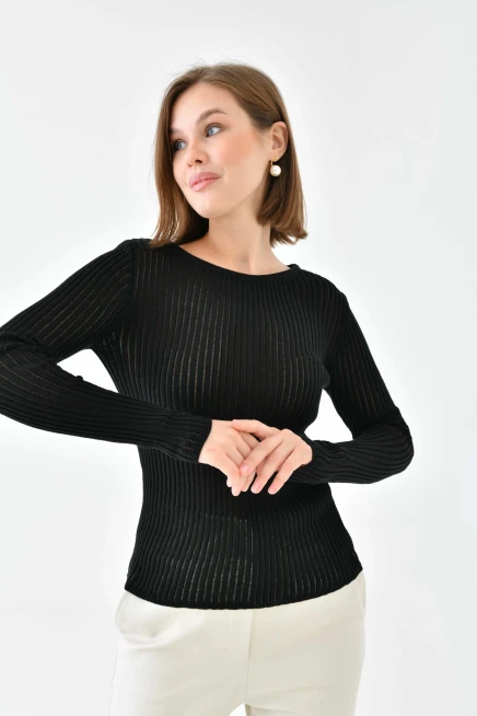 Kadın Bisiklet Yaka Slim Fit Kaşkorse Triko Kazak