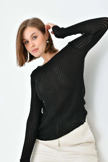 Kadın Bisiklet Yaka Slim Fit Kaşkorse Triko Kazak