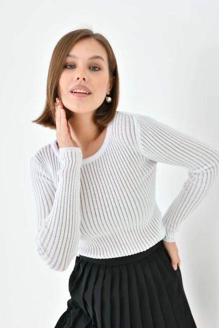 Kadın Bisiklet Yaka Slim Fit Kaşkorse Triko Kazak