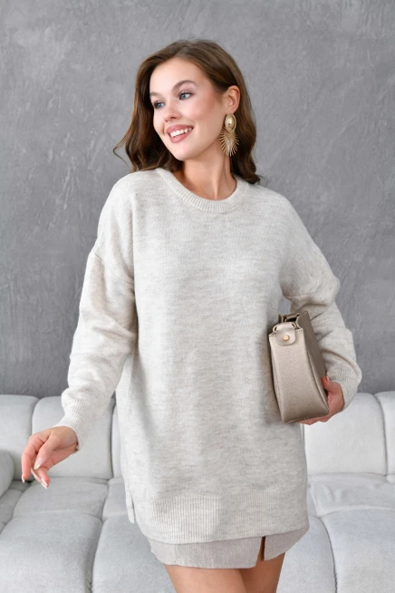 Kadın Bisiklet Yaka Yırtmaçlı Oversize Triko Kazak