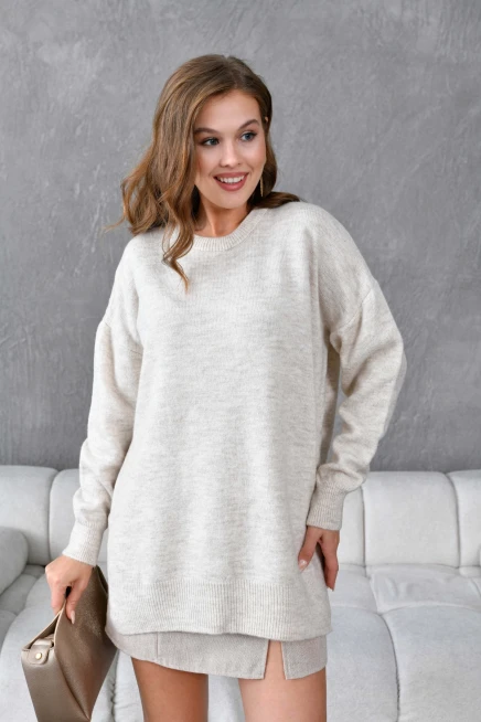 Kadın Bisiklet Yaka Yırtmaçlı Oversize Triko Kazak