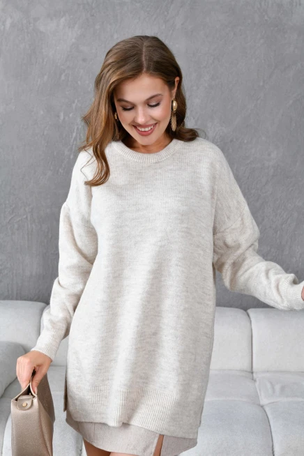 Kadın Bisiklet Yaka Yırtmaçlı Oversize Triko Kazak