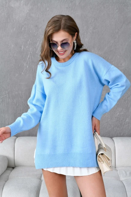 Kadın Bisiklet Yaka Yırtmaçlı Oversize Triko Kazak