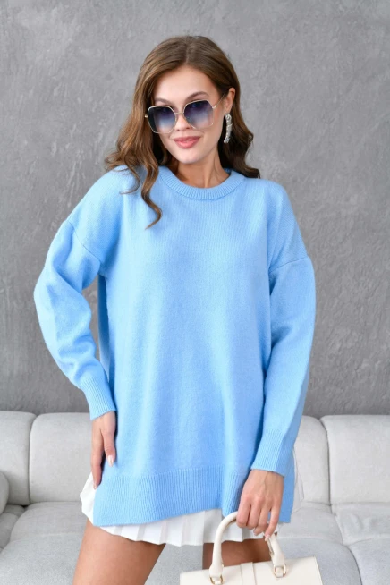 Kadın Bisiklet Yaka Yırtmaçlı Oversize Triko Kazak