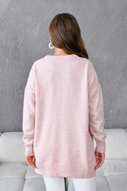 Kadın Bisiklet Yaka Yırtmaçlı Oversize Triko Kazak