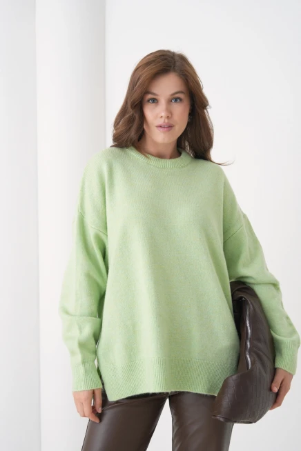 Kadın Bisiklet Yaka Yırtmaçlı Oversize Triko Kazak