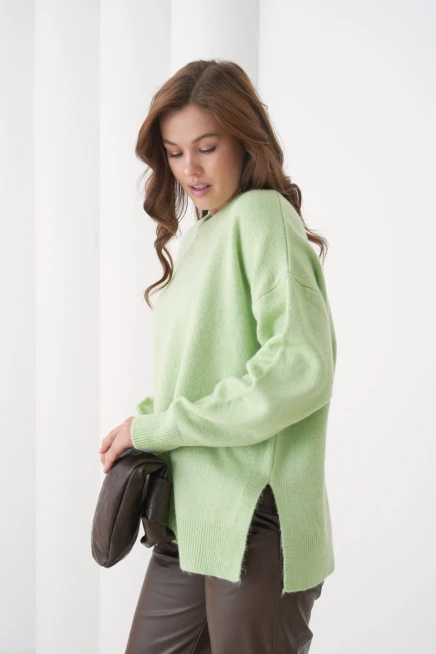 Kadın Bisiklet Yaka Yırtmaçlı Oversize Triko Kazak