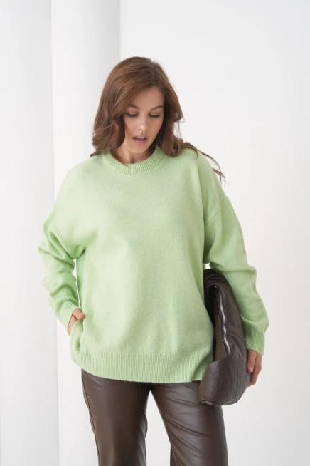 Kadın Bisiklet Yaka Yırtmaçlı Oversize Triko Kazak