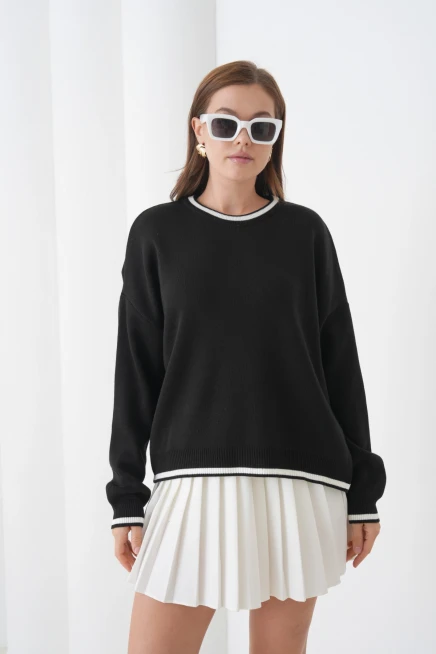 Kadın Bisiklet Yaka Yumuşak Dokulu Oversize Triko Kazak