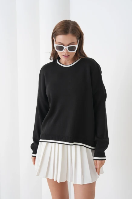 Kadın Bisiklet Yaka Yumuşak Dokulu Oversize Triko Kazak