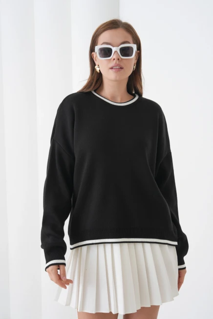 Kadın Bisiklet Yaka Yumuşak Dokulu Oversize Triko Kazak