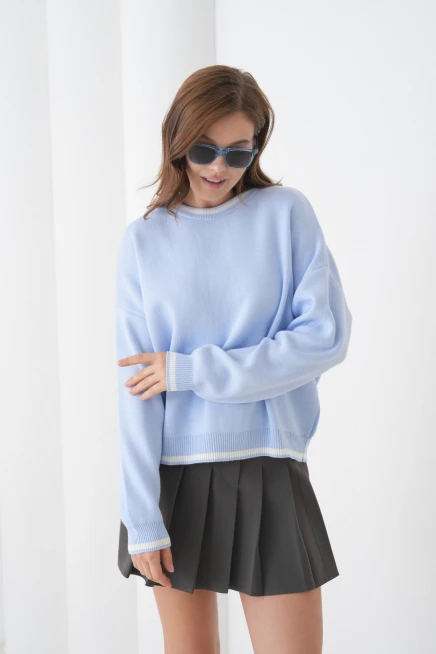 Kadın Bisiklet Yaka Yumuşak Dokulu Oversize Triko Kazak