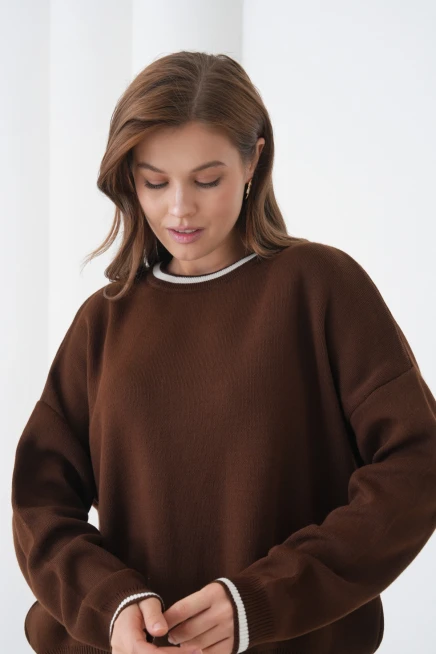 Kadın Bisiklet Yaka Yumuşak Dokulu Oversize Triko Kazak