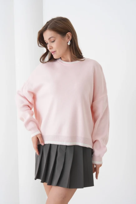 Kadın Bisiklet Yaka Yumuşak Dokulu Oversize Triko Kazak