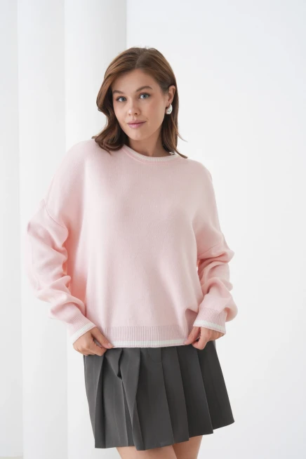 Kadın Bisiklet Yaka Yumuşak Dokulu Oversize Triko Kazak