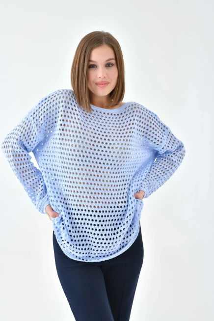 Kadın Kayık Yaka Örgü Detay Oversize Triko Kazak