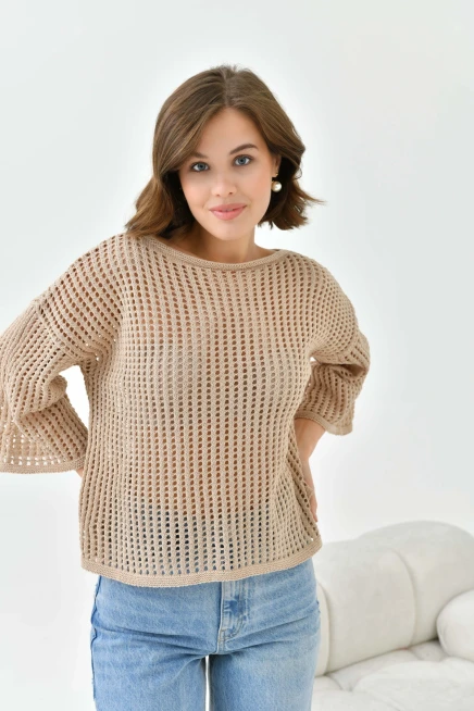 Kadın Kayık Yaka Örgü Detay Oversize Triko Kazak