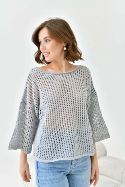 Kadın Kayık Yaka Örgü Detay Oversize Triko Kazak