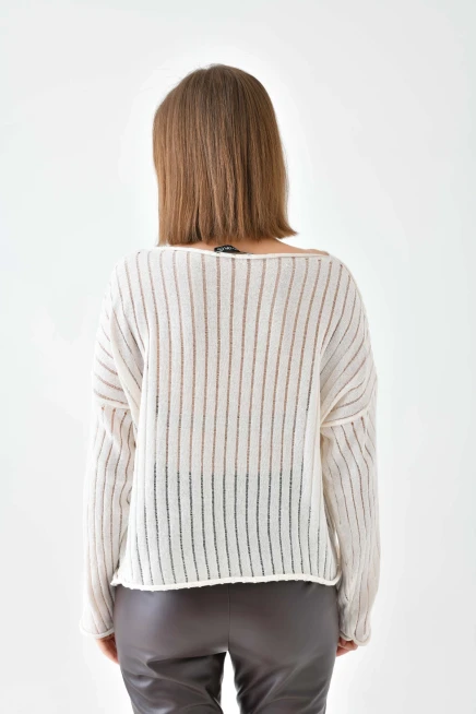 Kadın Kayık Yaka Örgü Detay Salaş Triko Kazak