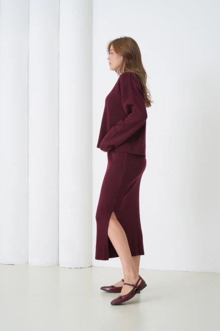 Kadın Polo Yaka Yarım Pat Oversize Kazak Pantolon Triko Alt-Üst Takım