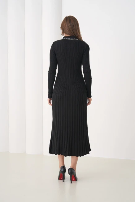 Kadın Polo Yaka Düğme Detay Kaşkorse Uzun Triko Elbise