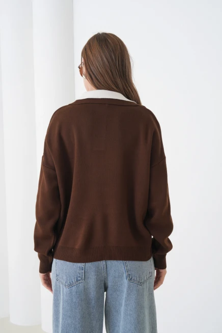 Kadın Polo Yaka Garnili Yumuşak Dokulu Triko Kazak