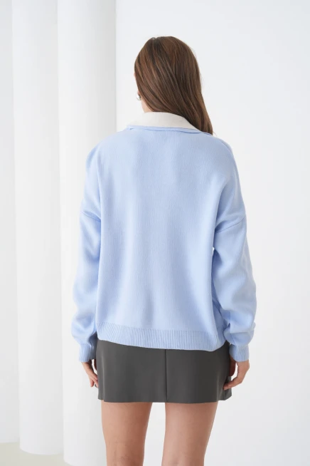 Kadın Polo Yaka Garnili Yumuşak Dokulu Triko Kazak