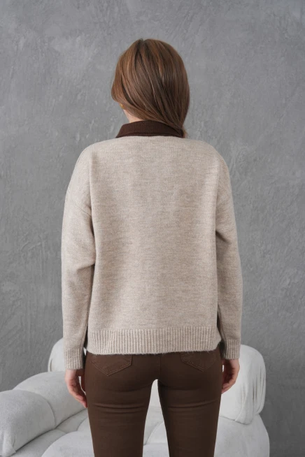 Kadın Polo Yaka Yarım Pat Düğmeli Triko Kazak