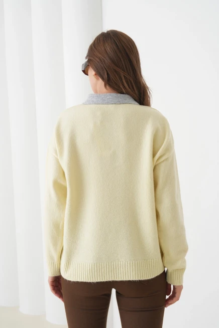 Kadın Polo Yaka Yarım Pat Düğmeli Triko Kazak