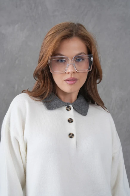 Kadın Polo Yaka Yarım Pat Düğmeli Triko Kazak