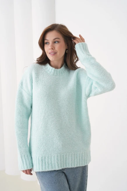 Kadın Bisiklet Bürümcük Yaka Yumuşak Dokulu Oversize Triko Kazak