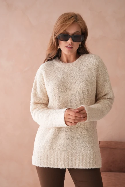 Kadın Bisiklet Bürümcük Yaka Yumuşak Dokulu Oversize Triko Kazak