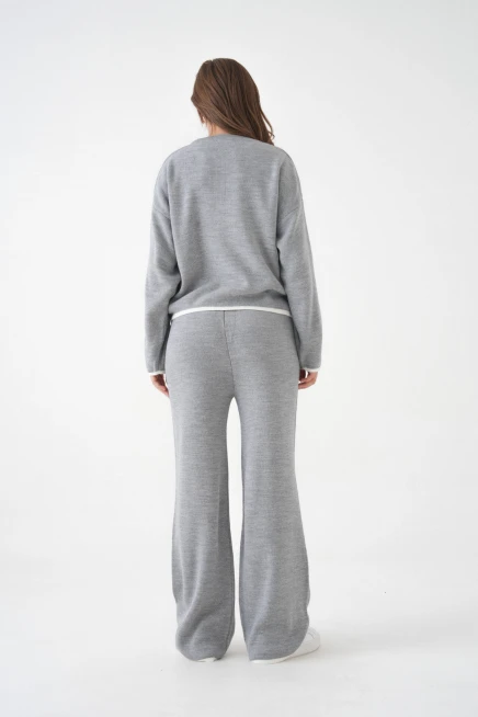 Kadın Bisiklet Yaka Bağcıklı Kazak Pantolon Alt-Üst Triko Takım