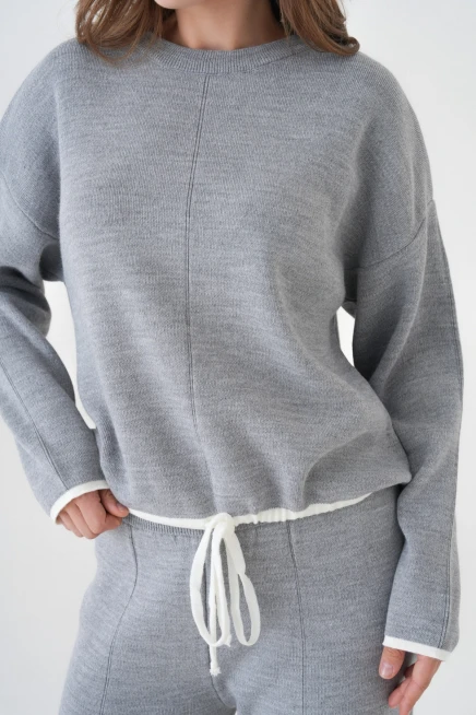 Kadın Bisiklet Yaka Bağcıklı Kazak Pantolon Alt-Üst Triko Takım