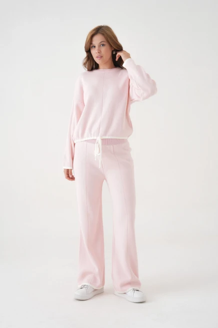 Kadın Bisiklet Yaka Bağcıklı Kazak Pantolon Alt-Üst Triko Takım