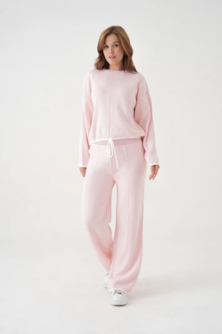 Kadın Bisiklet Yaka Bağcıklı Kazak Pantolon Alt-Üst Triko Takım