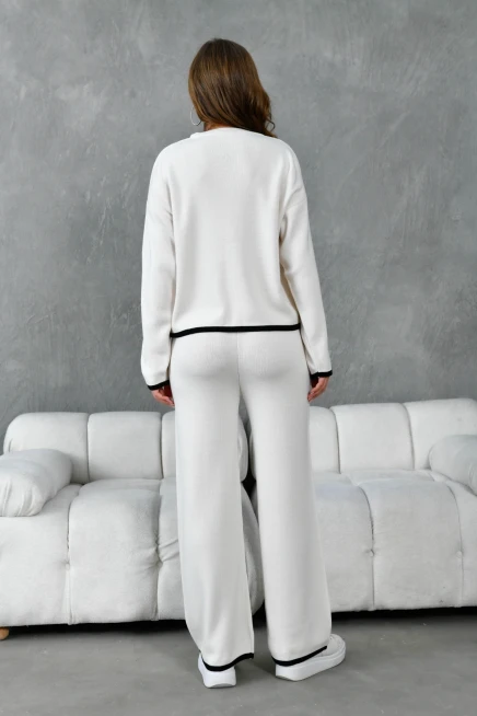 Kadın Bisiklet Yaka Bağcıklı Kazak Pantolon Alt-Üst Triko Takım