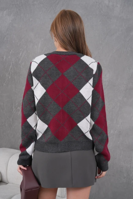 Kadın Bisiklet Yaka Baklava Desenli Düğme Kapama Triko Hırka Ceket 8581Sw